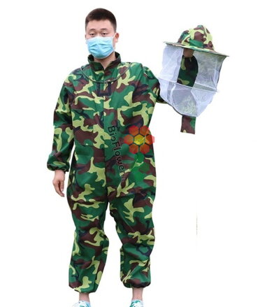 Včelařská kombinéza s kloboukem maskáčová zelená
